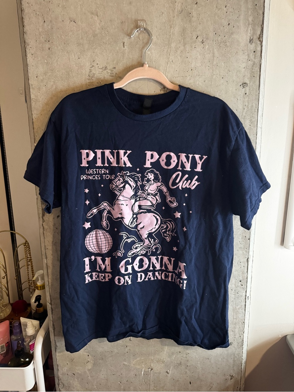 CHAPPEL ROAN Pink Pony Club Graphic Tee - Navy with Light Pink Print
